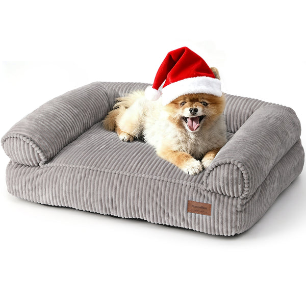 FUKUMARU Cute Dog Bed, Thickened Orthopedic Dogs Couch, 36in Egg Crate Foam Pet Sofa for Medium to Large Dogs, Waterproof Warm Corduroy Pet Bed with Washable Cover