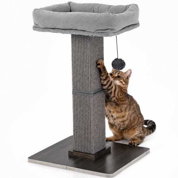 FUKUMARU Cat Scratching Post, Retro-Style Tall Scratch Posts with Perch for Infoor Cats Adults, Large Cat Scratcher Tower with Bed, Natural Sisal & Solid Wood