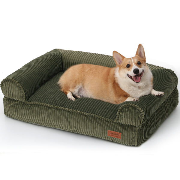 FUKUMARU Cute Dog Bed, Thickened Orthopedic Dogs Couch, 36in Egg Crate Foam Pet Sofa for Medium to Large Dogs, Waterproof Warm Corduroy Pet Bed with Washable Cover