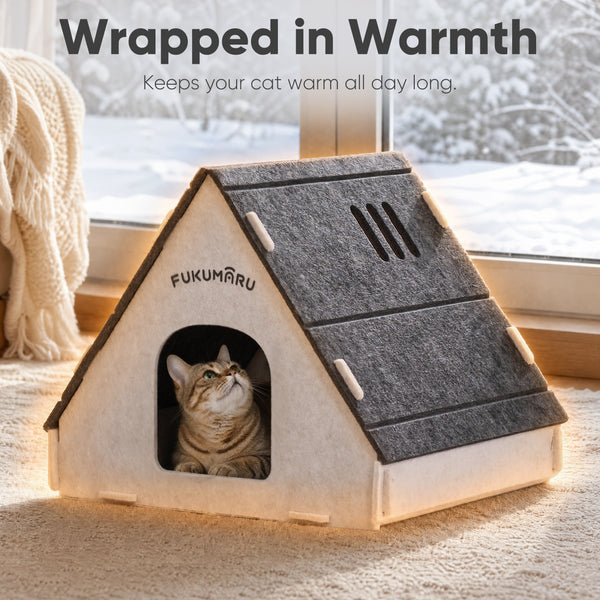 FUKUMARU Cat House Cave Bed for Indoor Cats, Large Warm Felt Cat Hideaway | Scratch-Resistant Cat Cave, Kitten Hideaway for Timid Cat & Small Pet, Modern Sturdy Cats House Condo, Easy to Assemble