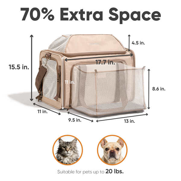 FUKUMARU Cat Carrier with Wheels, 18x11x11 Expandable Soft Cat Travel Carrier, Airline Approved Dog Carrier, Sturdy Rolling Cat Carrier with Anti-Scratch Mesh, Escape-Proof Pet Carrier for Cat