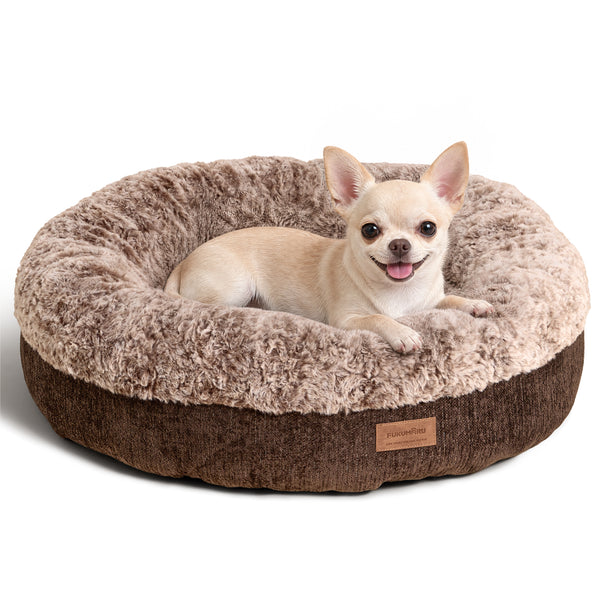 FUKUMARU Extra Thick Plush Dog Bed, Calming Donut, Anti-Anxiety & Washable | Heavy-Duty Super Soft Pet Bed for Cats and Dogs, Orthopedic Memory Foam & PP Cotton Fill