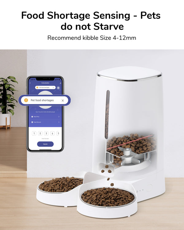 FUKUMARU Automatic Cat Feeder, 4L Dog Feeders with Double Bowls, Support DIY Meals and Timed Control WiFi Cat sFood Dispenser, Suit for Most Pet Food
