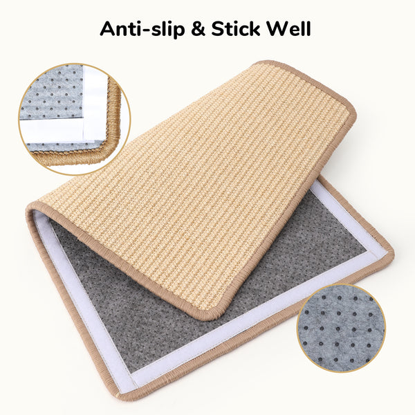 FUKUMARU 2 Packs Cat Scratching Mat, 23.6 x 15.7 Inch Natural Sisal Cat Scratch Pad Mats for Indoor Cats, Horizontal Cats Wall Scratcher Kitten Floor Rug with Sticky Tape, Furniture Protector