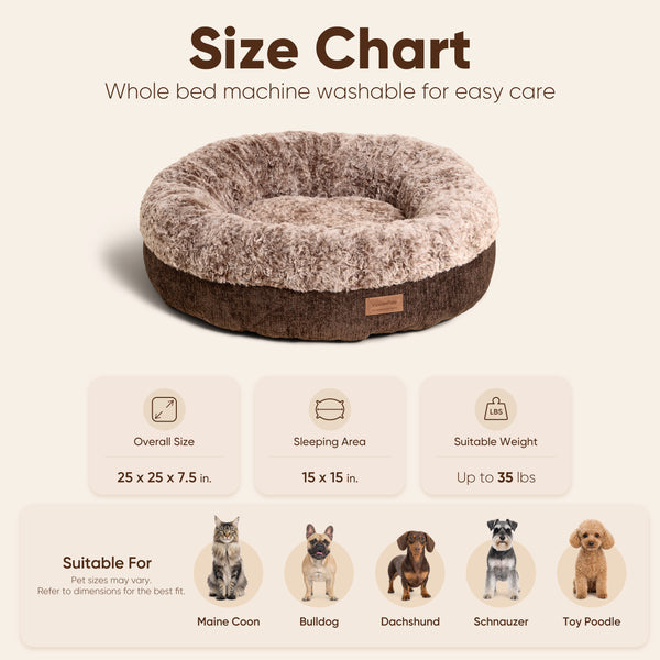 FUKUMARU Extra Thick Plush Dog Bed, Calming Donut, Anti-Anxiety & Washable | Heavy-Duty Super Soft Pet Bed for Cats and Dogs, Orthopedic Memory Foam & PP Cotton Fill