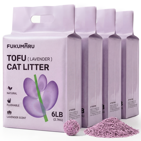FUKUMARU Tofu Cat Litter, 12lb - Lavender Scent, Firm Clumping, Natural Odor Control, Low Dust, Flushable Plant-Based Pellets