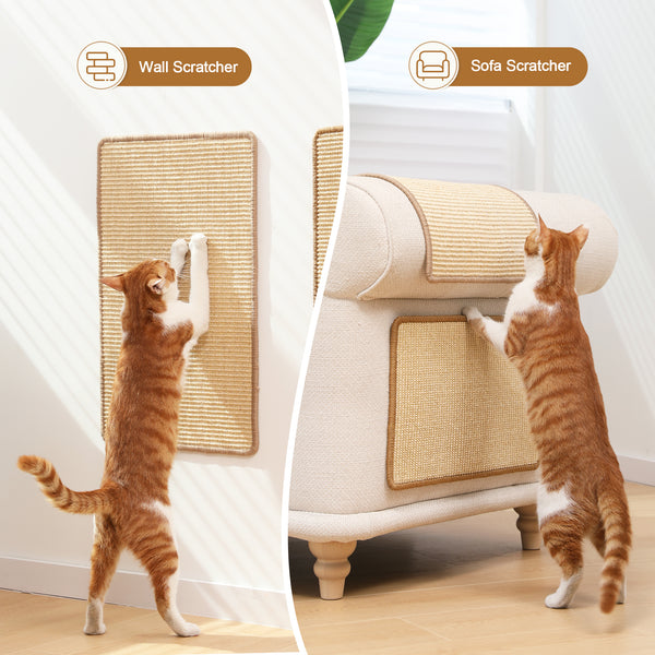 FUKUMARU 2 Packs Cat Scratching Mat, 23.6 x 15.7 Inch Natural Sisal Cat Scratch Pad Mats for Indoor Cats, Horizontal Cats Wall Scratcher Kitten Floor Rug with Sticky Tape, Furniture Protector