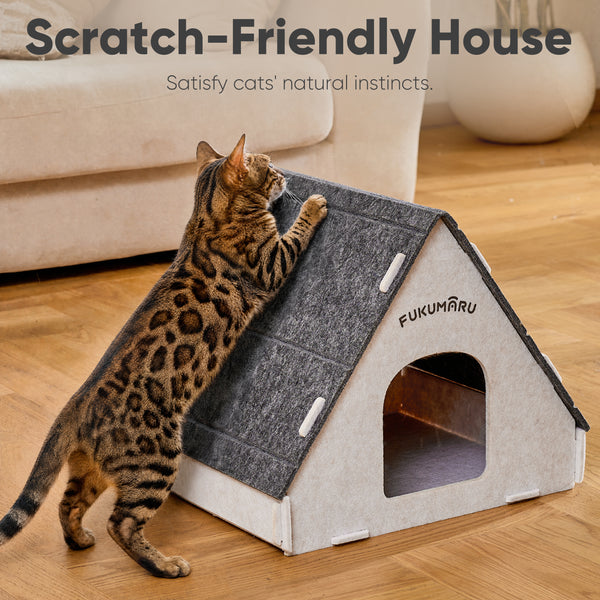 FUKUMARU Cat House Cave Bed for Indoor Cats, Large Warm Felt Cat Hideaway | Scratch-Resistant Cat Cave, Kitten Hideaway for Timid Cat & Small Pet, Modern Sturdy Cats House Condo, Easy to Assemble