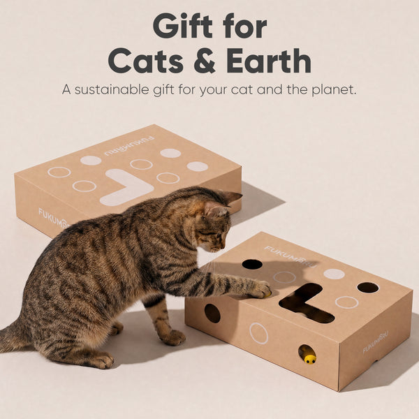 FUKUMARU Cat Scratcher 2 Packs, Cat Scratching Boards for Indoor Cats, L Shaped Cardboard Cats Scratcher Vertical Scartch Pads with Ball Toy, Wood Color, 25 Inch