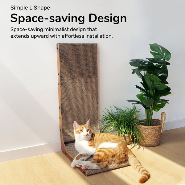 FUKUMARU Cat Scratcher, 26.8 Inch Cat Scratch Pad for Indoor Cats, L Shaped Cardboard Vertical Cats Scratching Board with Ball Toy, Walnut Color, 1 Pack