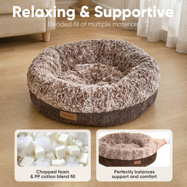 FUKUMARU Extra Thick Plush Dog Bed, Calming Donut, Anti-Anxiety & Washable | Heavy-Duty Super Soft Pet Bed for Cats and Dogs, Orthopedic Memory Foam & PP Cotton Fill