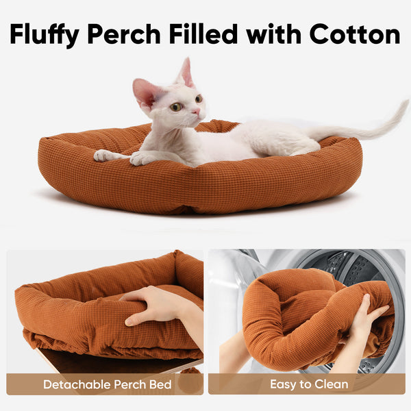 FUKUMARU Cat Scratching Post, Retro-Style Tall Scratch Posts with Perch for Infoor Cats Adults, Large Cat Scratcher Tower with Bed, Natural Sisal & Solid Wood