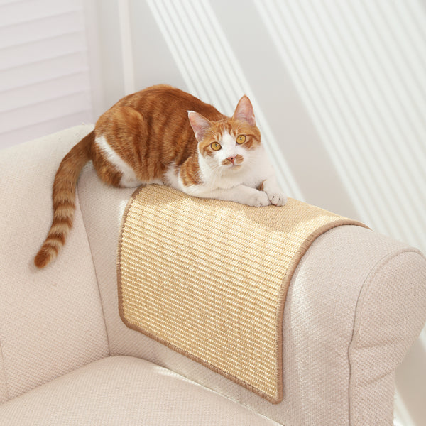 FUKUMARU 2 Packs Cat Scratching Mat, 23.6 x 15.7 Inch Natural Sisal Cat Scratch Pad Mats for Indoor Cats, Horizontal Cats Wall Scratcher Kitten Floor Rug with Sticky Tape, Furniture Protector