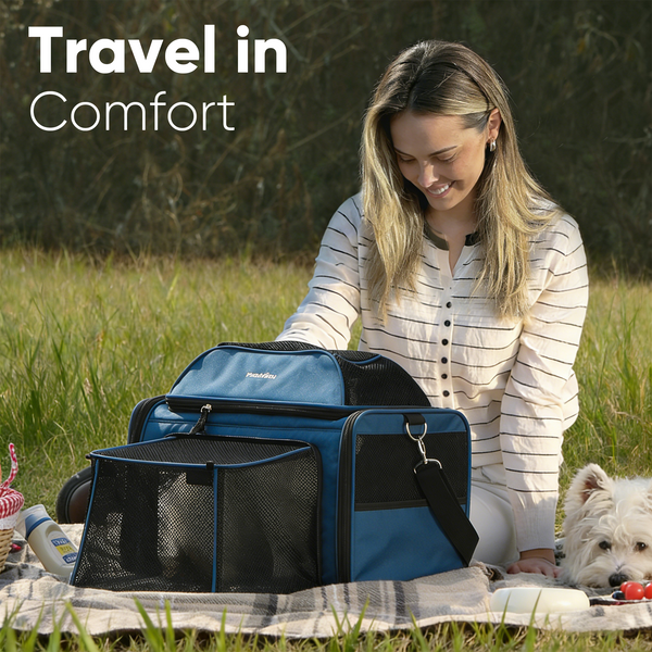 FUKUMARU Cat Carrier with Wheels, 18x11x11 Expandable Soft Cat Travel Carrier, Airline Approved Dog Carrier, Sturdy Rolling Cat Carrier with Anti-Scratch Mesh, Escape-Proof Pet Carrier for Cat