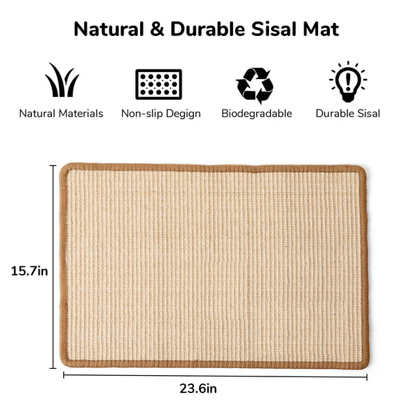 FUKUMARU Cat Scratcher Mat, 60 X 40 cm Natural Sisal Cat Scratch Mats, Horizontal Cat Floor Scratching Pad Rug, Protect Couch and Carpets