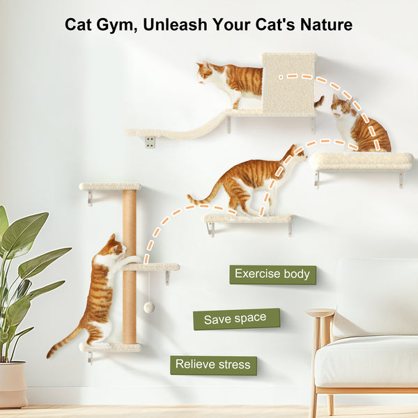 FUKUMARU Cat Wall Shelves Stable & Safe 4 in 1 Large Cat Walls Furniture Set