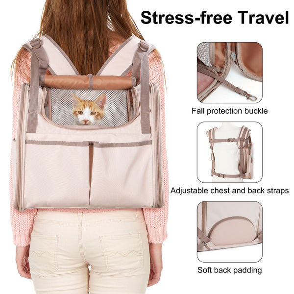 FUKUMARU Cat Backpack Carrier with 4 Pockets for Nervous Cat Airline Approved - FUKUMARU