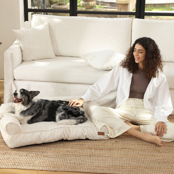 FUKUMARU Cat Couch Bed, Corduroy Cozy Cat Bed - FUKUMARU