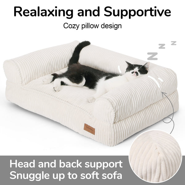 FUKUMARU Cat Couch Bed, Corduroy Cozy Cat Bed - FUKUMARU