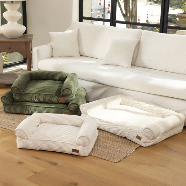 FUKUMARU Cat Couch Bed, Corduroy Cozy Cat Bed, Green - FUKUMARU