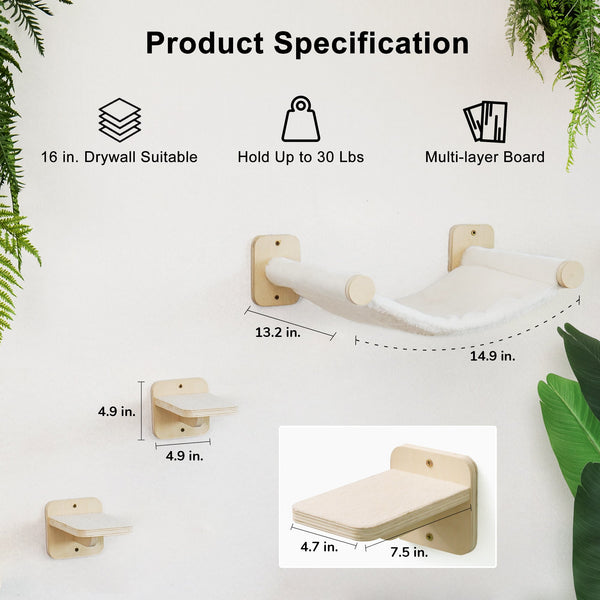 FUKUMARU Cat Wall Hammock with Two Steps Set - FUKUMARU