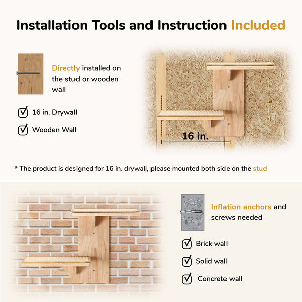 FUKUMARU Cat Wall Shelves, 2 Platform Kitten Wall Furniture - FUKUMARU