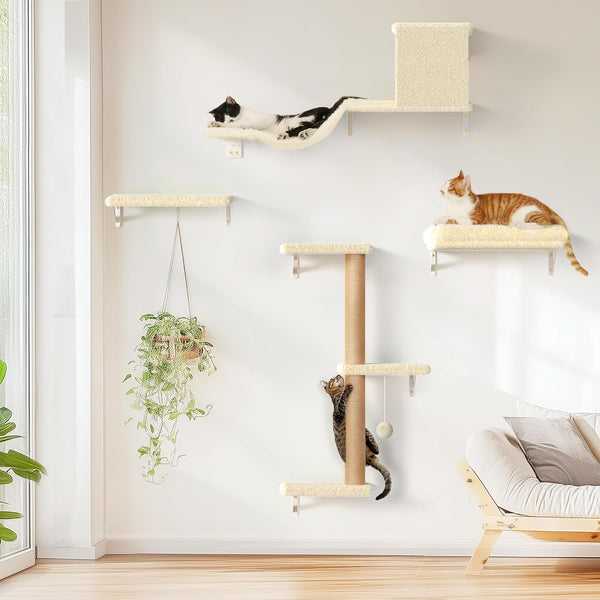 FUKUMARU Cat Wall Shelves Stable & Safe 4 in 1 Large Cat Walls Furniture Set - FUKUMARU