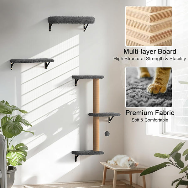FUKUMARU Cat Wall Shelves Stable & Safe 4 in 1 Large Cat Walls Furniture Set - FUKUMARU