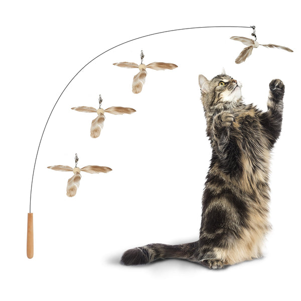 FUKUMARU Cat Wand Toy, 35.5 Inch Cat Feather Propeller Toy with Bell - FUKUMARU