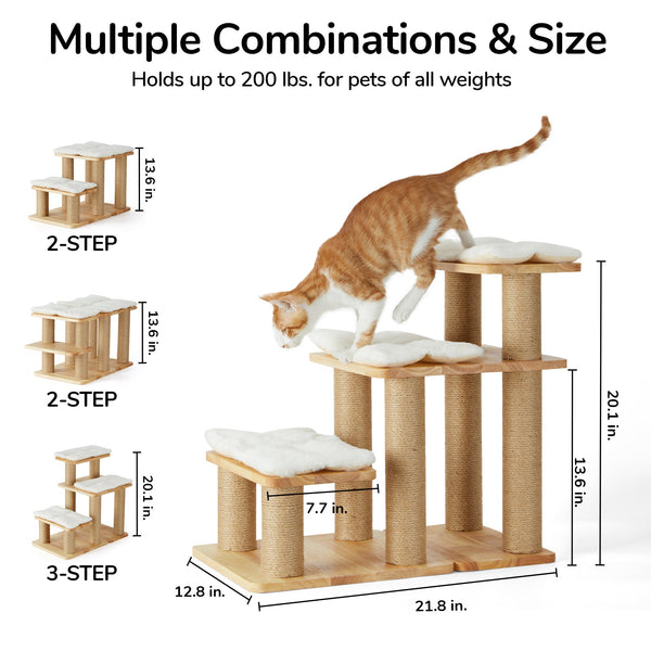 FUKUMARU Dog Stairs, Solid Wood Pet Stairs with Cat Scratching Post - FUKUMARU