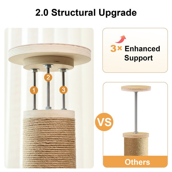 FUKUMARU Floor to Ceiling Cat Tree, 6 Level Adjustable Height (7 - 10 ft) - Beige - FUKUMARU