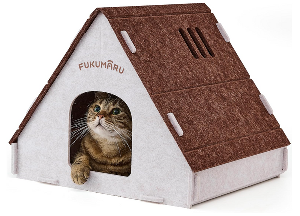 FUKUMARU Cat House Cave Bed for Indoor Cats, Large Warm Felt Cat Hideaway | Scratch-Resistant Cat Cave, Kitten Hideaway for Timid Cat & Small Pet, Modern Sturdy Cats House Condo, Easy to Assemble
