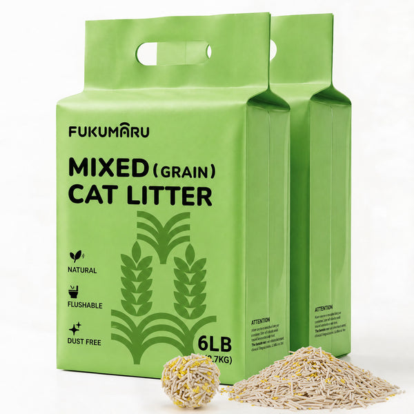 FUKUMARU Tofu Cat Litter with Millet, 18lb Plant-Based Corn & Starch Cat Litter, Superior Solid Clumping, High Absorbency, Low Dust Flushable Pellets, 6lb x 3 Bags