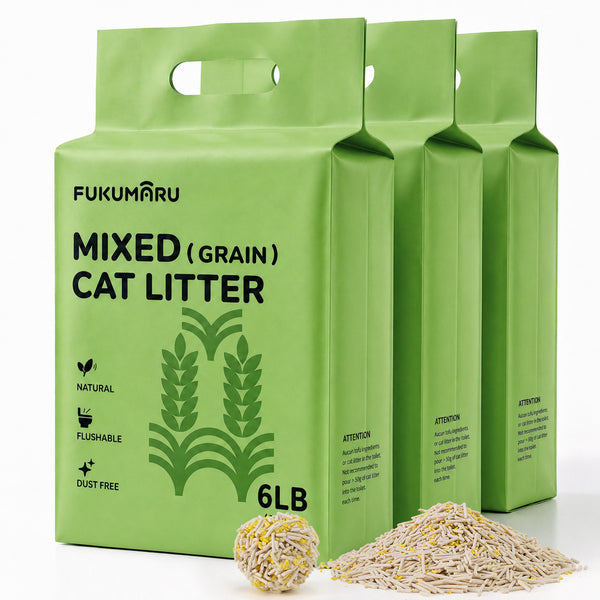 FUKUMARU Tofu Cat Litter with Millet, 18lb Plant-Based Corn & Starch Cat Litter, Superior Solid Clumping, High Absorbency, Low Dust Flushable Pellets, 6lb x 3 Bags
