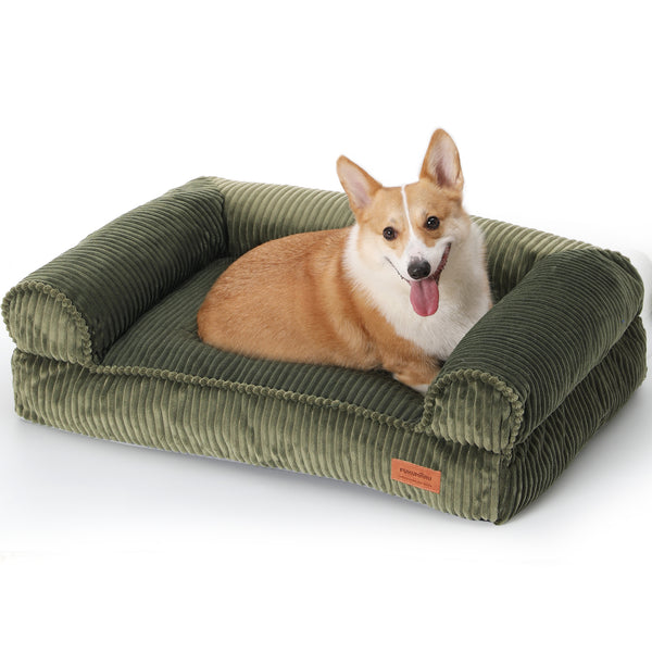 FUKUMARU Dog Couch Bed, Corduroy Cozy Cat Bed for Indoor Cats with Washable Cover, 28in Waterproof Orthopedic Dog Beds Sofa for Small Dogs and Large Cats, Cute Warm Cotton Pet Sofa, Grey