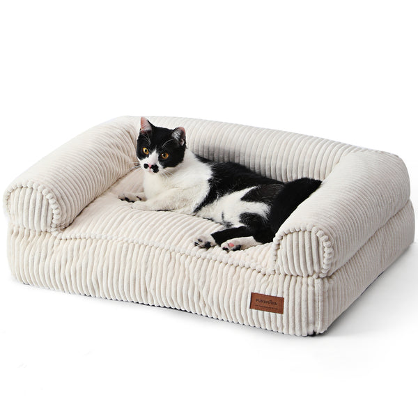 FUKUMARU Cute Dog Bed, Thickened Orthopedic Dogs Couch, 36in Egg Crate Foam Pet Sofa for Medium to Large Dogs, Waterproof Warm Corduroy Pet Bed with Washable Cover