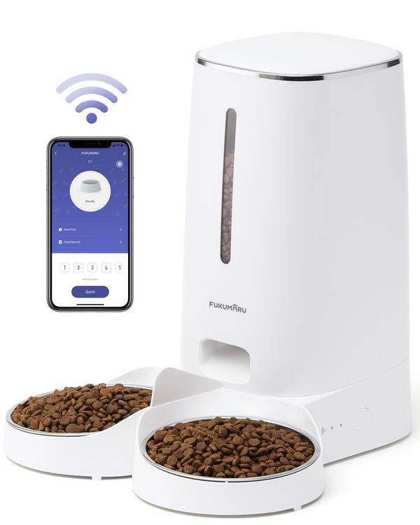 FUKUMARU Automatic Cat Feeder, 4L Dog Feeders with Double Bowls, Support DIY Meals and Timed Control WiFi Cat sFood Dispenser, Suit for Most Pet Food