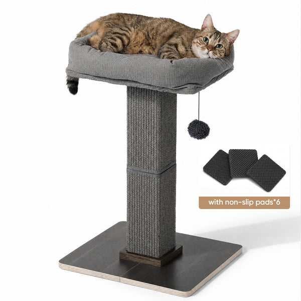 FUKUMARU Cat Scratching Post, Retro-Style Tall Scratch Posts with Perch for Infoor Cats Adults, Large Cat Scratcher Tower with Bed, Natural Sisal & Solid Wood