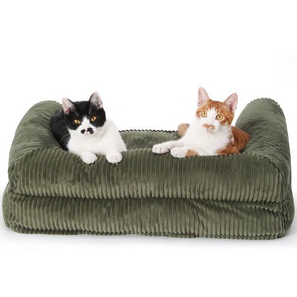 FUKUMARU Dog Couch Bed, Corduroy Cozy Cat Bed for Indoor Cats with Washable Cover, 28in Waterproof Orthopedic Dog Beds Sofa for Small Dogs and Large Cats, Cute Warm Cotton Pet Sofa, Grey
