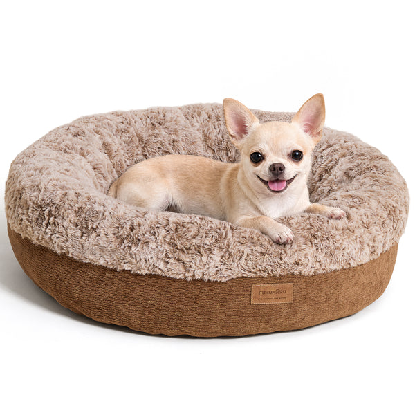 FUKUMARU Extra Thick Plush Dog Bed, Calming Donut, Anti-Anxiety & Washable | Heavy-Duty Super Soft Pet Bed for Cats and Dogs, Orthopedic Memory Foam & PP Cotton Fill