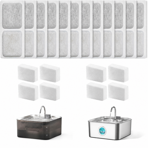 Dog Cat Pet Water Fountain Filter Replacement 12 Packs - Activated Carbon & Ion Exchange Resin Filters with Pump Foam Sponges - Compatible with FUKUMARU 7L Automatic Water Fountain