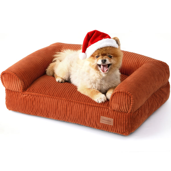 FUKUMARU Cute Dog Bed, Thickened Orthopedic Dogs Couch, 36in Egg Crate Foam Pet Sofa for Medium to Large Dogs, Waterproof Warm Corduroy Pet Bed with Washable Cover