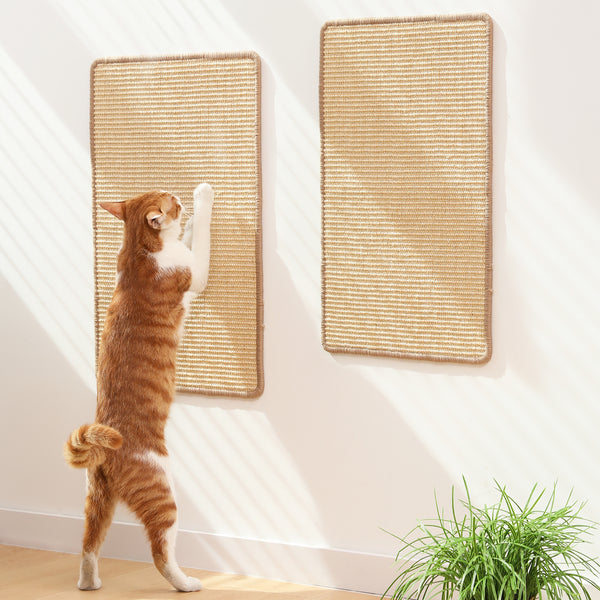 FUKUMARU 2 Packs Cat Scratching Mat, 23.6 x 15.7 Inch Natural Sisal Cat Scratch Pad Mats for Indoor Cats, Horizontal Cats Wall Scratcher Kitten Floor Rug with Sticky Tape, Furniture Protector