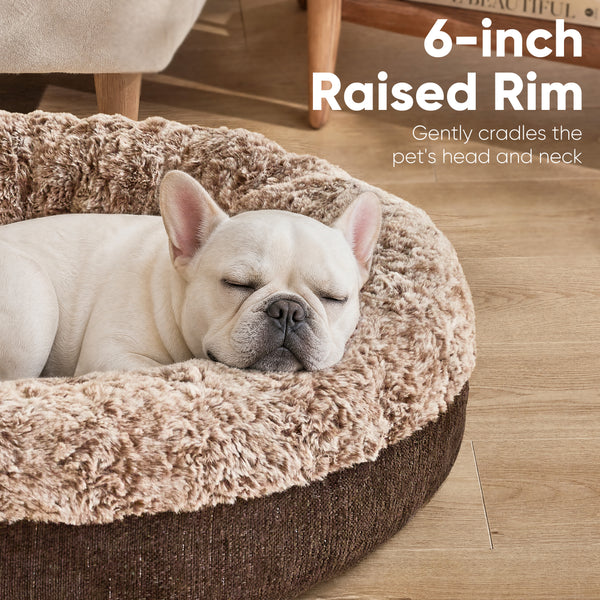 FUKUMARU Extra Thick Plush Dog Bed, Calming Donut, Anti-Anxiety & Washable | Heavy-Duty Super Soft Pet Bed for Cats and Dogs, Orthopedic Memory Foam & PP Cotton Fill