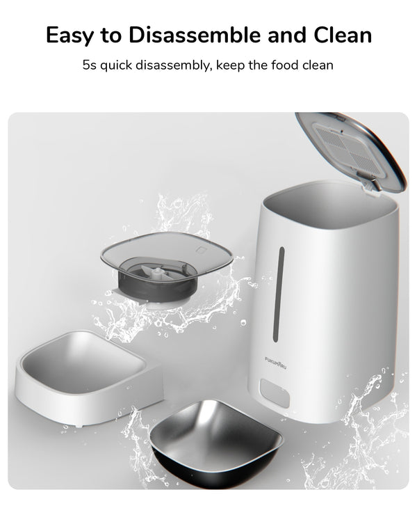 FUKUMARU Automatic Cat Feeder, 4L Dog Feeders with Double Bowls, Support DIY Meals and Timed Control WiFi Cat sFood Dispenser, Suit for Most Pet Food