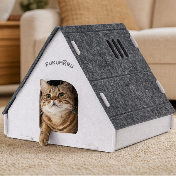 FUKUMARU Cat House Cave Bed for Indoor Cats, Large Warm Felt Cat Hideaway | Scratch-Resistant Cat Cave, Kitten Hideaway for Timid Cat & Small Pet, Modern Sturdy Cats House Condo, Easy to Assemble