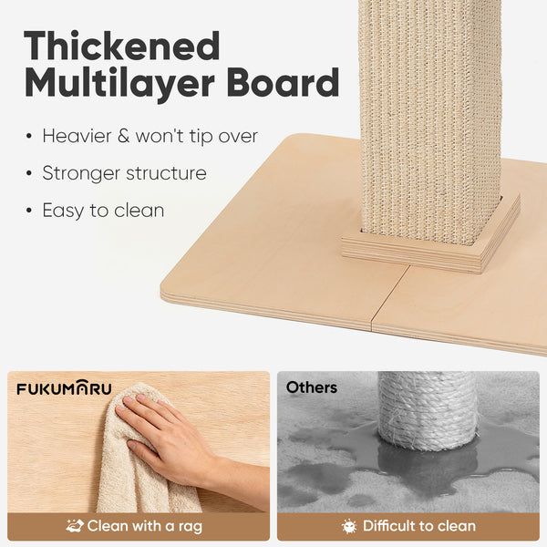 FUKUMARU Cat Scratching Post, Retro-Style Tall Scratch Posts with Perch for Infoor Cats Adults, Large Cat Scratcher Tower with Bed, Natural Sisal & Solid Wood