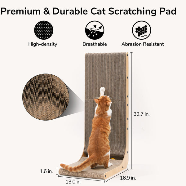 FUKUMARU Extra Large Cardboard Cat Scratcher for Wall Sofa, Vertical Cat Scratching Board with Ball Cat Toy, Tall Cat Scratching Post
