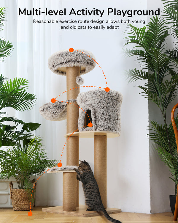 FUKUMARU Cat Tree, 5 in 1 Cat Tower for Indoor Cats, 155cm Tall, 4 Levels, 6 Scratching Posts, Detachable Cushions, Hammock & Perch for Large Cats