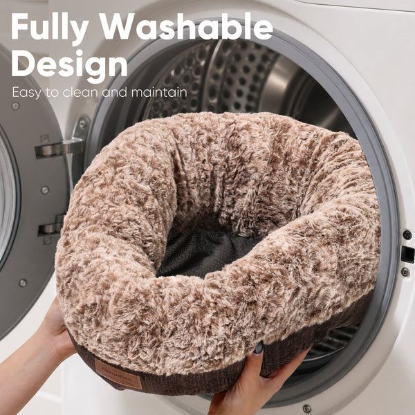 FUKUMARU Extra Thick Plush Dog Bed, Calming Donut, Anti-Anxiety & Washable | Heavy-Duty Super Soft Pet Bed for Cats and Dogs, Orthopedic Memory Foam & PP Cotton Fill